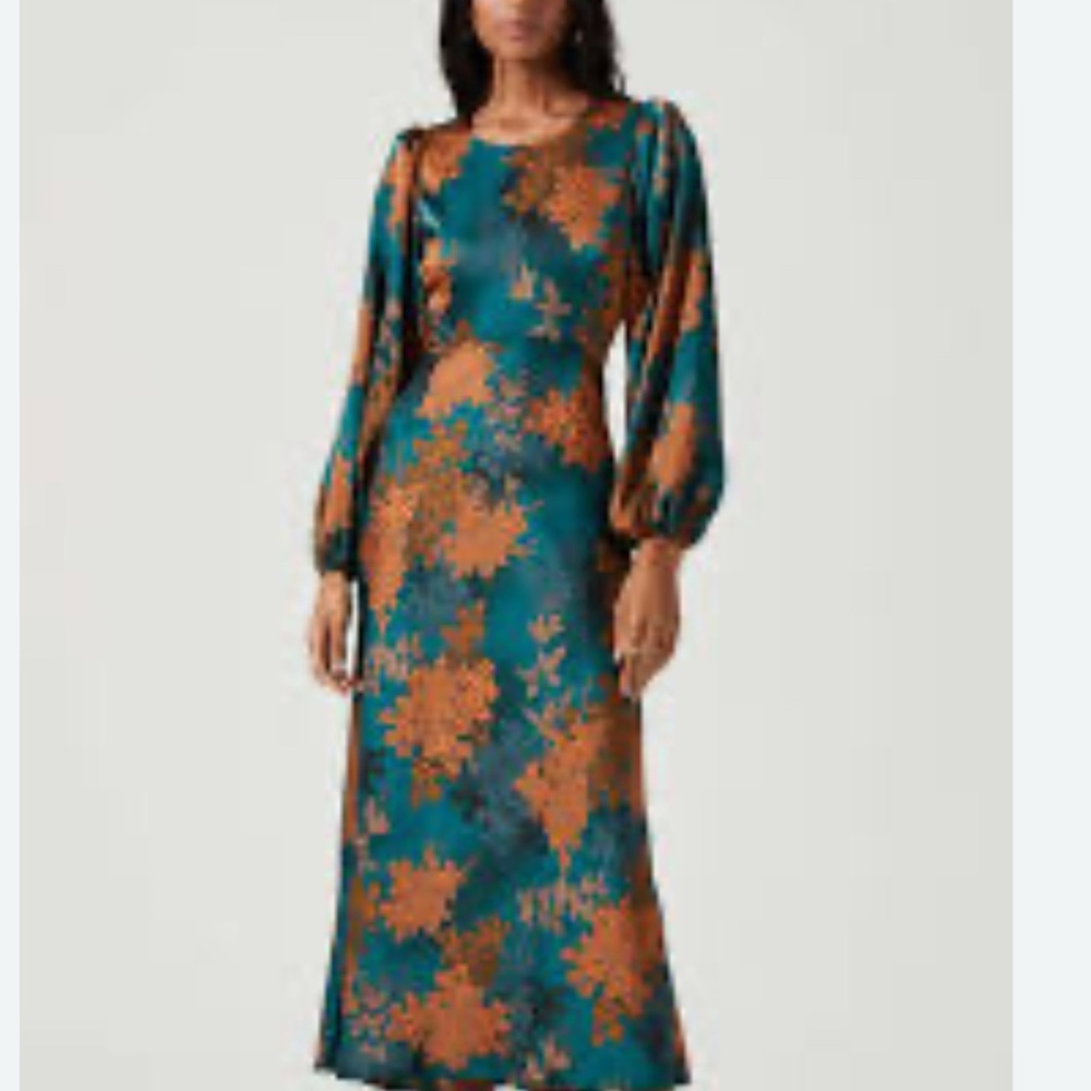 Astr Quinn Floral Ciut Out Maxi Teal and Orange Floral Dress